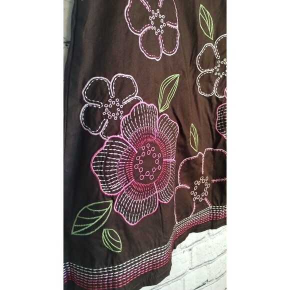 Heart Soul Skirt Woman's Size 5 Embroidered Brown Pink Floral Cotton - Picture 4 of 9